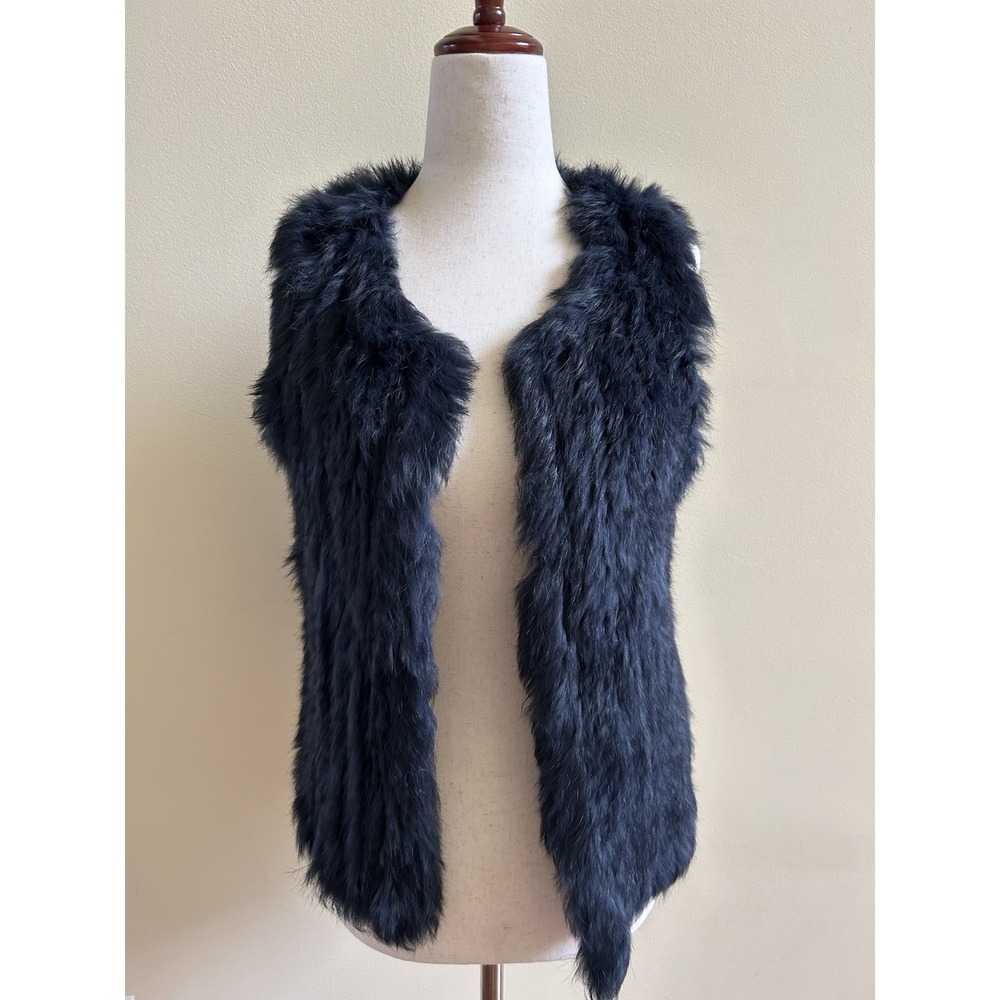 525 america 100% Real Dyed Rabbit fur vest Size Small In Blue